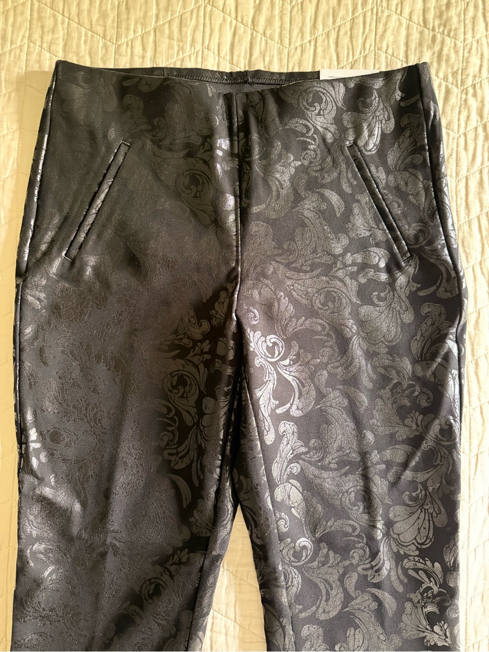 Chico's Black Jacquard Paisley Ankle Dress Pants